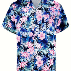 Floral Hawaiian Shirt Men's Casual Button Up Short Sleeve Summer Vacation Resort