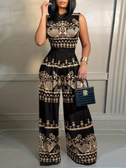 Boho Floral Wide Leg Jumpsuit Sleeveless