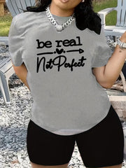 Women's Plus Slogan Print Top & Shorts Set
