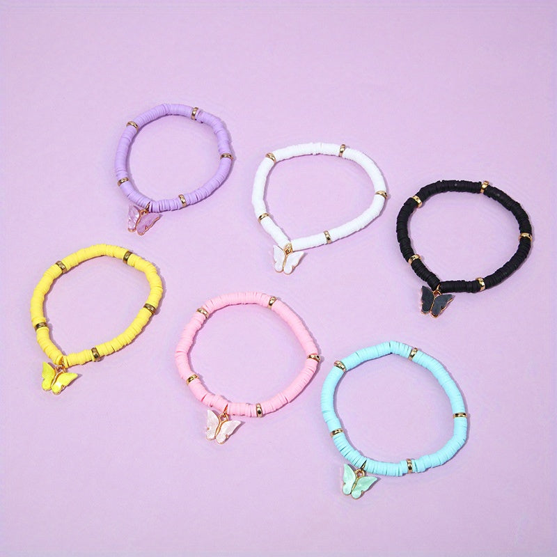 6pcs Butterfly Charm Clay Bead Bracelet for Girls