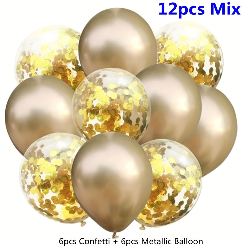 24pcs Mixed Golden Confetti Balloons Birthday Party Decoration Metallic Balloon