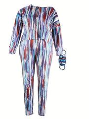  Tie Dye One Shoulder Top & Skinny Trousers Set