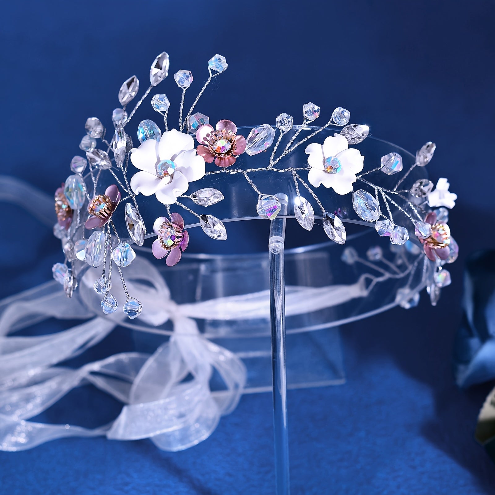 Floral Bridal Headband with Sparkling Accents for Weddings