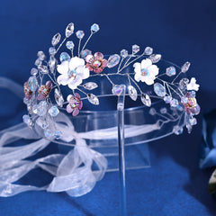 Floral Bridal Headband with Sparkling Accents for Weddings