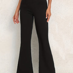 Women's Plus Size Flared Leg Trousers with Elastic High Rise