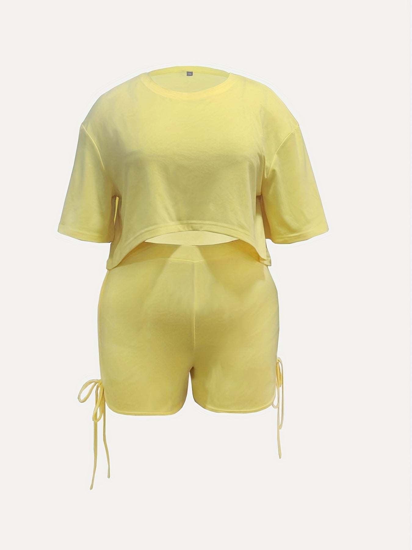  Solid Crew Neck Crop Top & Shorts Set