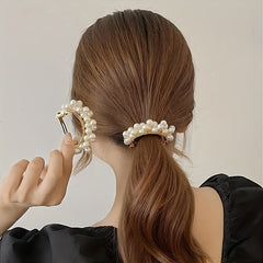 2pcs Faux Pearl Barrette Cuff Hair Clip For Women Girls