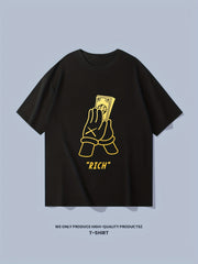 Cotton Pray To Be RICH Money Print Men's Graphic T-shirt