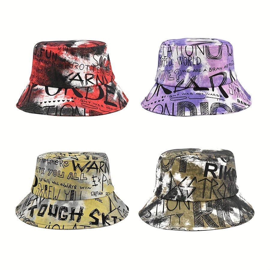 Hip Hop Graffiti Tie Dye Bucket Hat Unisex Lightweight Fisherman Cap