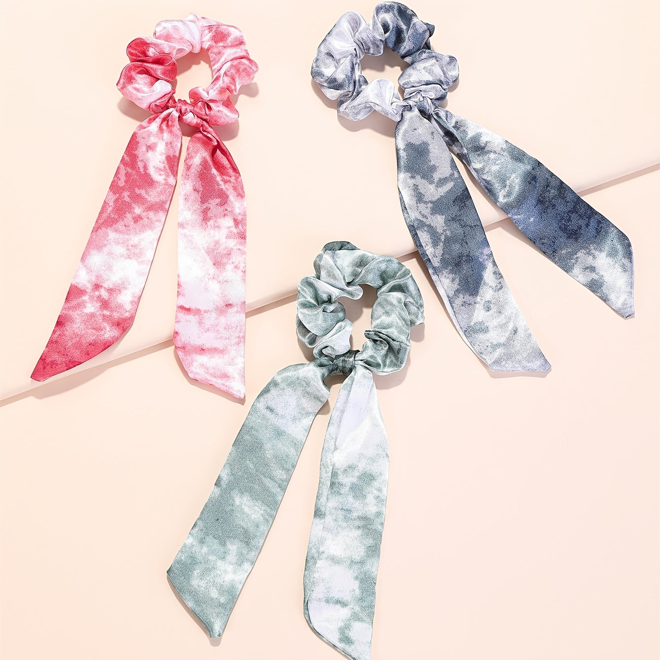 6pcs Silk Satin Hair Scrunchies Hair Scarf Boho Vintage Tie Dye Hair Tie