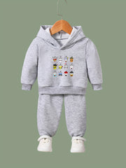 Kids Cartoon Coffee Cups Print Hoodie & Pants Set