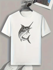 Fish Pattern Print Men's Comfy Sports T-shirt Graphic Tee