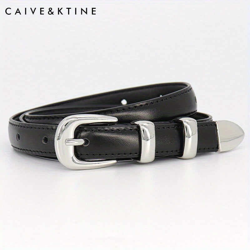 Women's Oval Pin Buckle Belt Casual Thin Leather Belt Solid Jeans Pants Belt