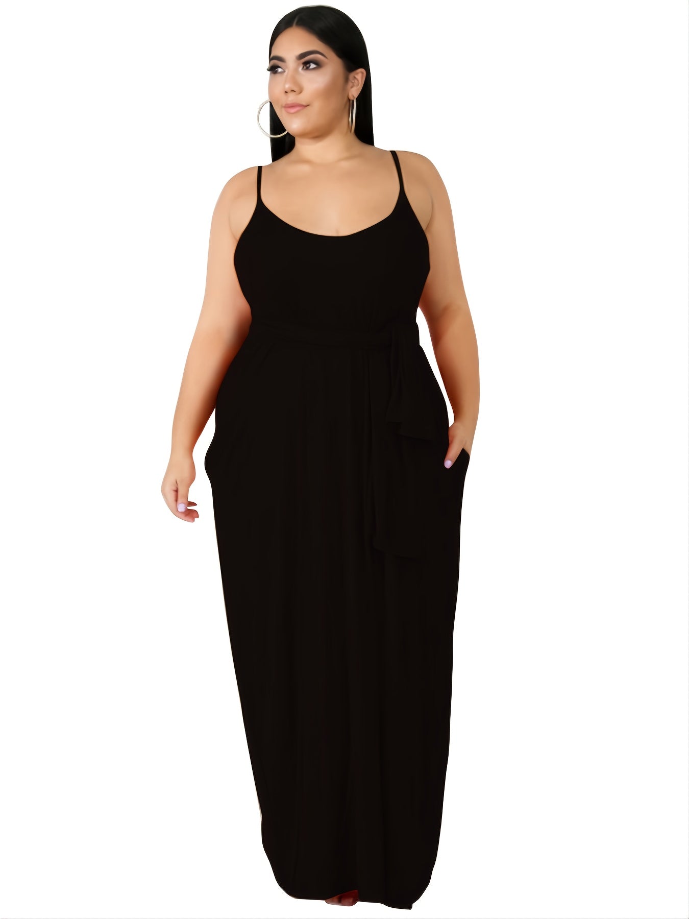 Solid Cami Maxi Dress With Pocket Women's Plus