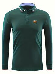 Men's Vintage Polo Shirt Casual Slightly Stretch Lapel Button Up Polo Shirt