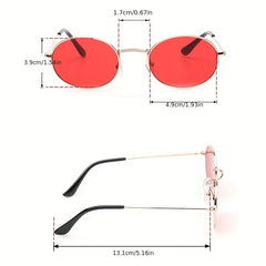 Classic Oval Metal Frame Sunglasses Punk Red Lens Sunshade Eyewear
