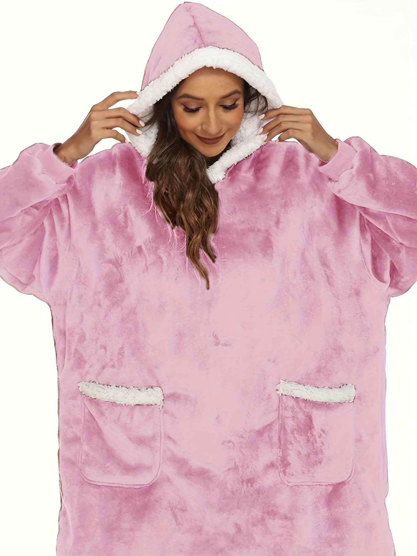  Sherpa Fleece Hooded Robe with Sleeves & Pockets