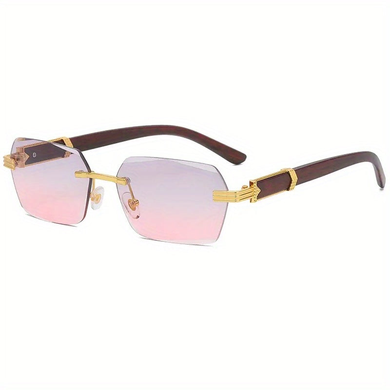 Men's Rimless Square Wood Grain Sunglasses UV400
