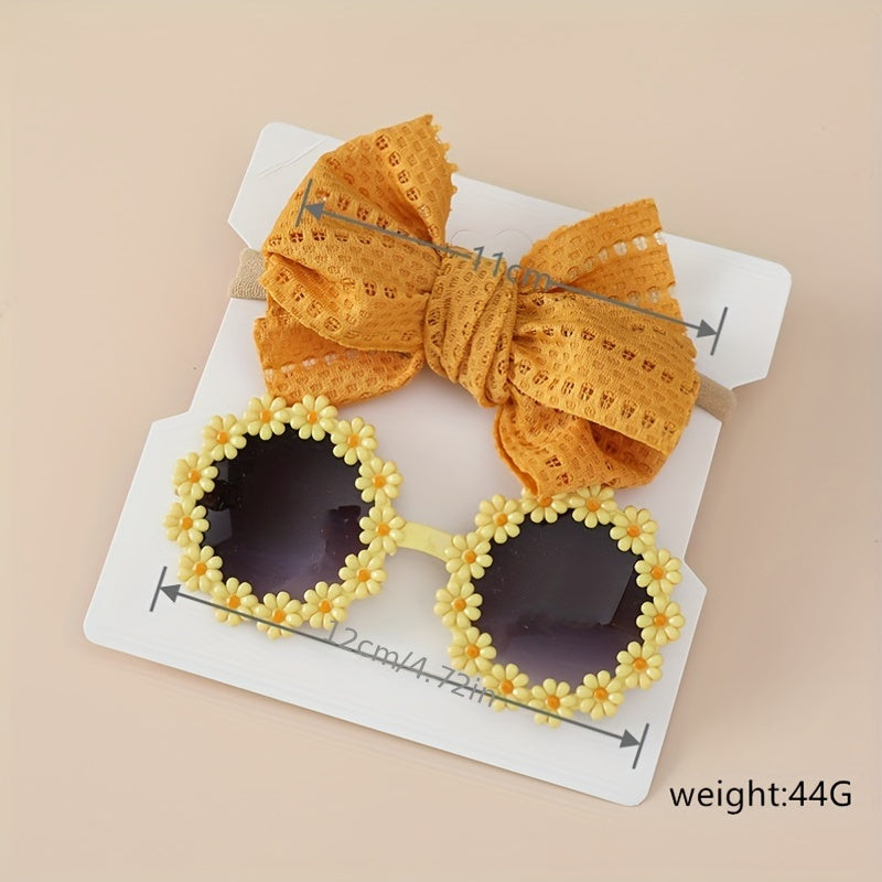 2pcs Flower Decor Frame Sunglasses & Headband Set for Girls Teen Sun Protection