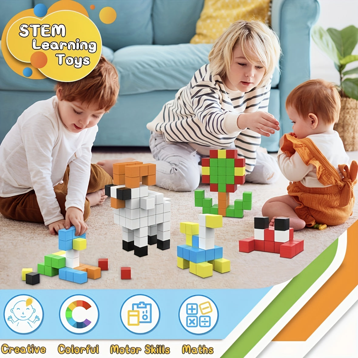 Colorful Cube Building Blocks Wooden Toys Montessori Teaching Aids
