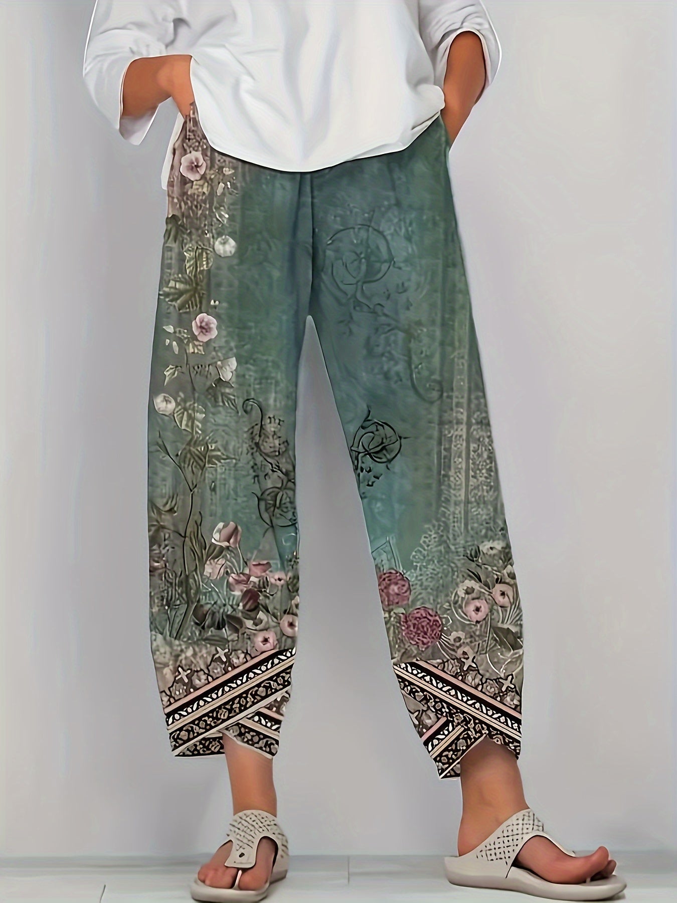 Women's Plus Floral & Geometric Print Casual Pants