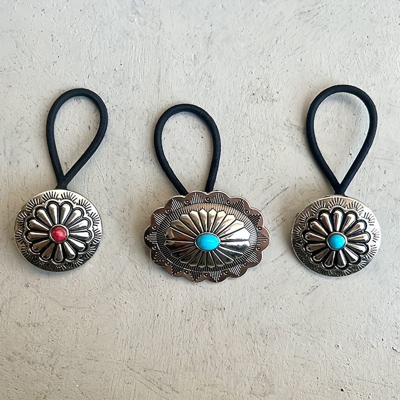 Western Style Hair Tie with Turquoise Decor Elastic Ponytail Holder