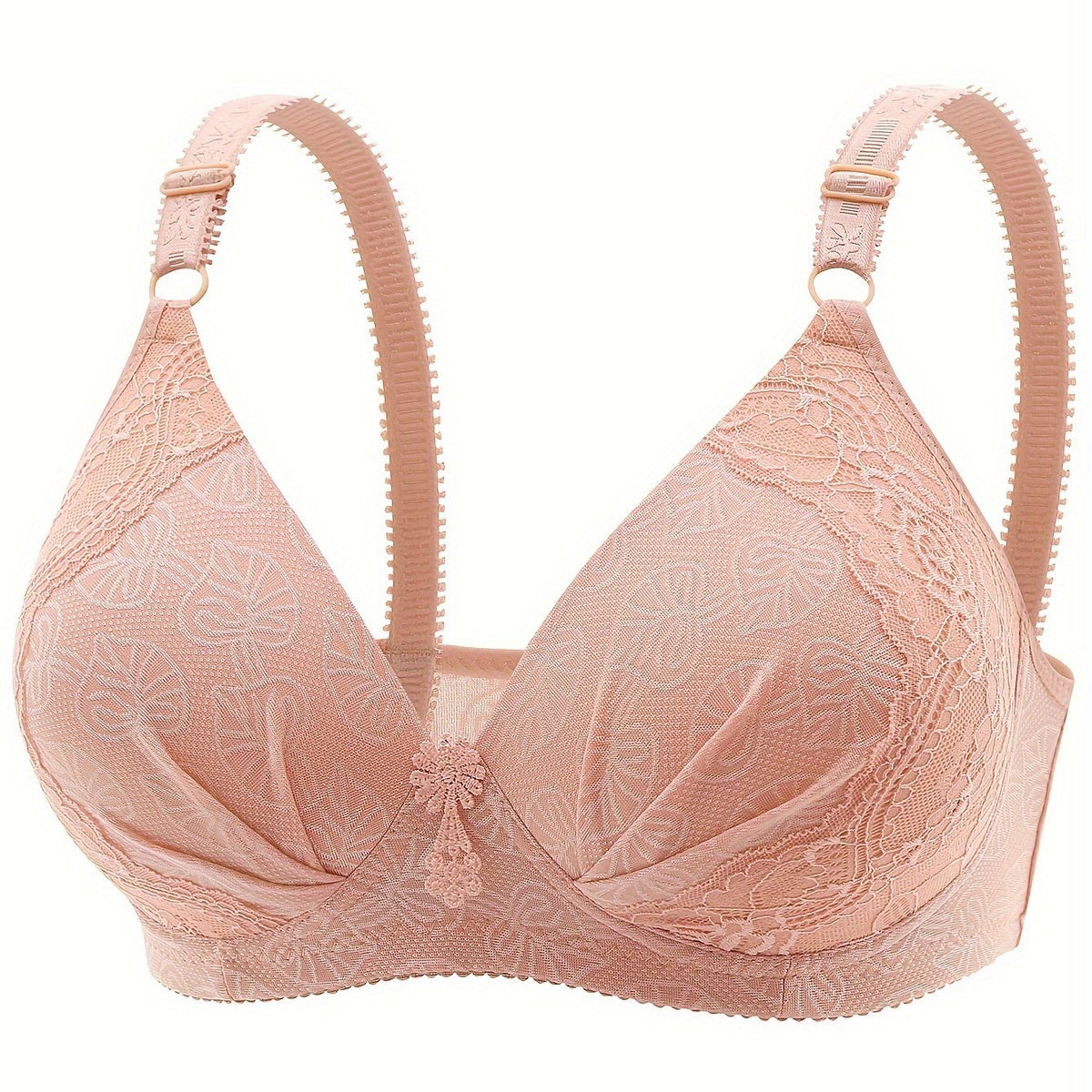Plus Size Leaf Print Lace Applique Wireless Bra