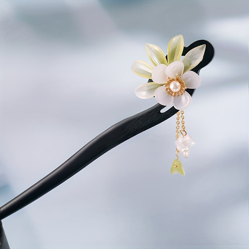 Chinese Style Flower Hairpin Wooden Hair Stick Ancient Costume Headwear