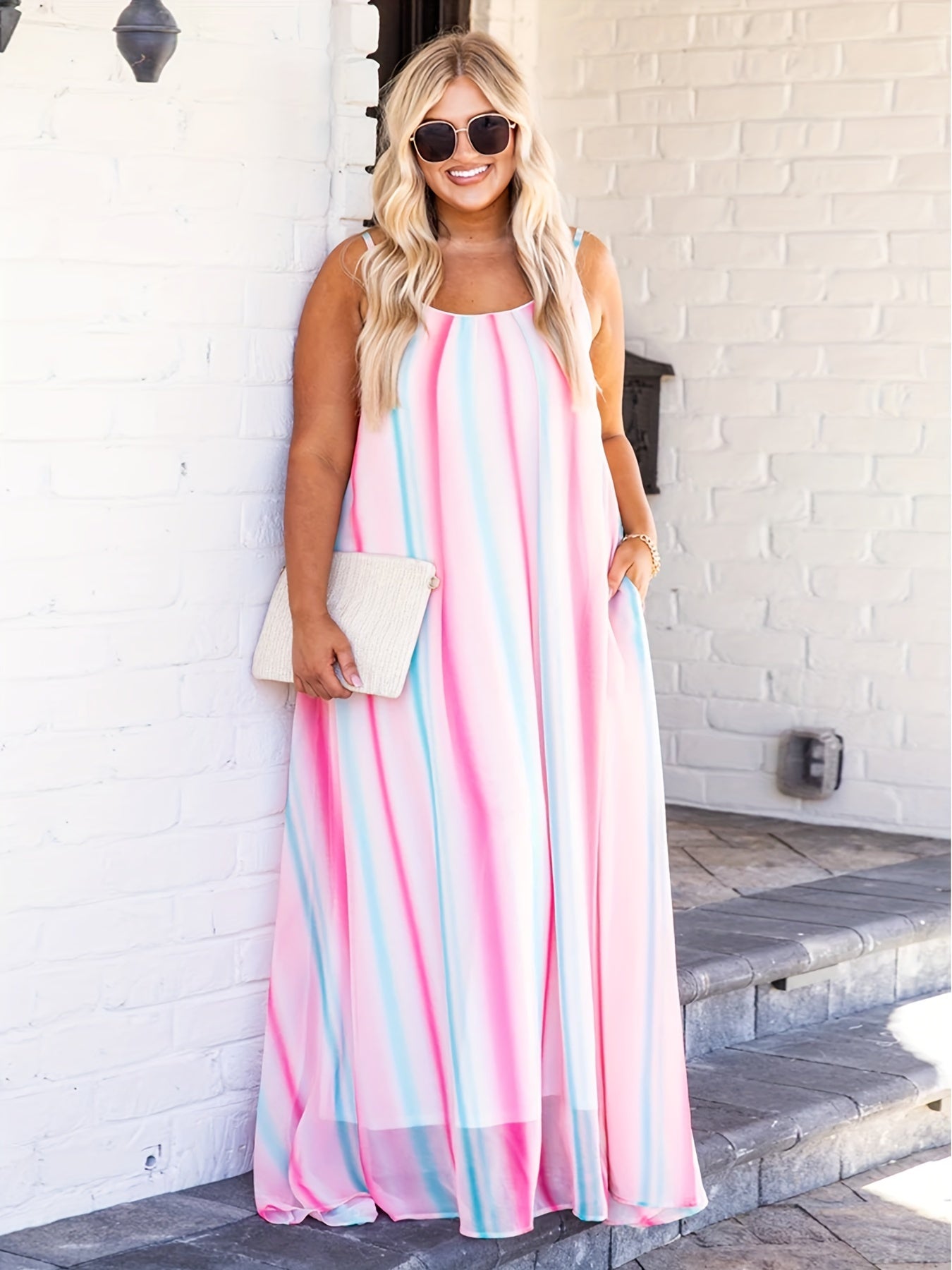  Colorful Stripe Maxi Cami Dress