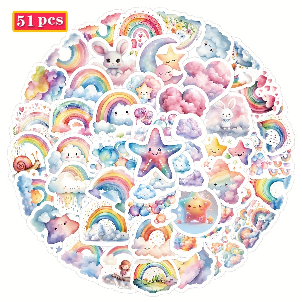 51pcs Cartoon Rainbow Star Vinyl Stickers for Water Bottles Laptops