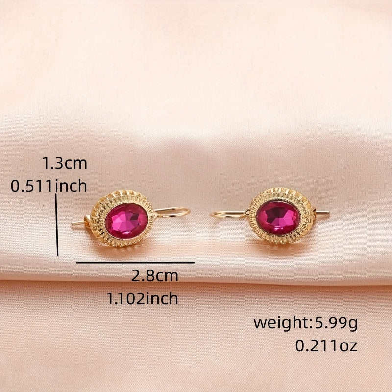 2pcs Red Oval Pattern Earrings Retro Noble Men Women Daily Accessories