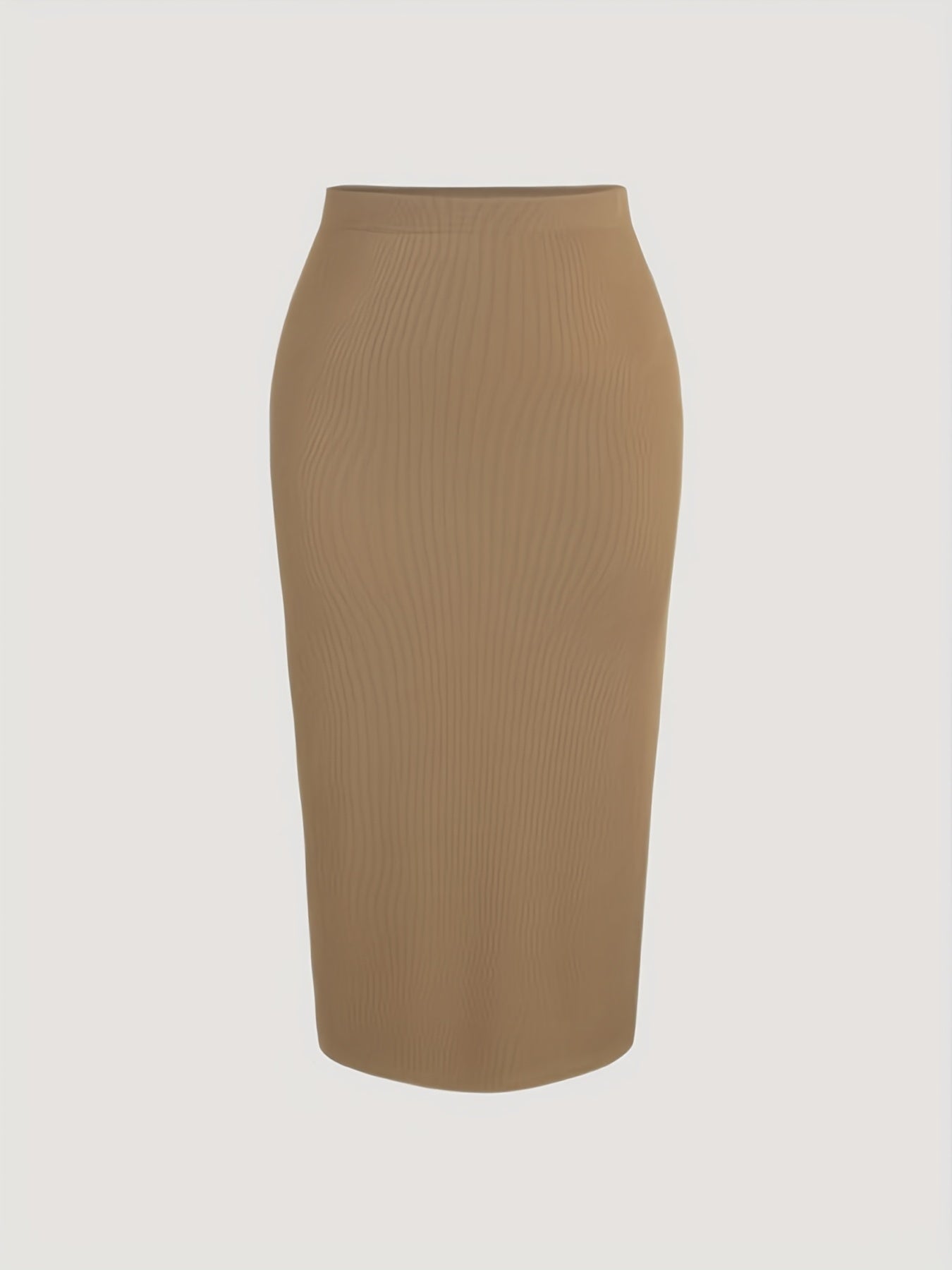  Ribbed High Rise Slim Fit Midi Skirt
