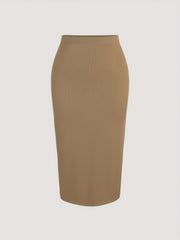  Ribbed High Rise Slim Fit Midi Skirt