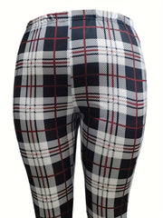  Plaid Print High Rise Stretch Leggings