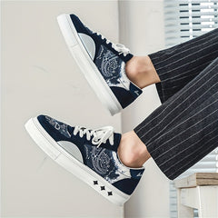 Men's Graffiti Print Lace-up Skate Shoes Lightweight Walking Sneakers