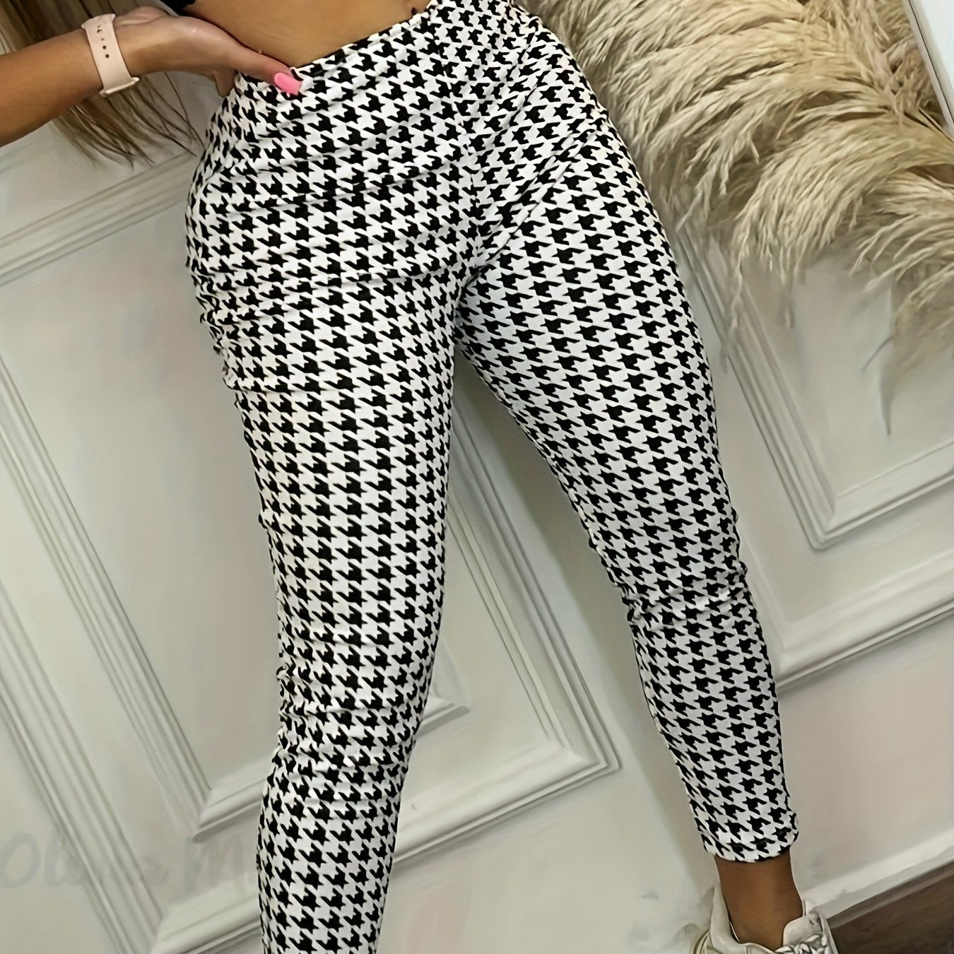  Houndstooth Print High Rise Leggings