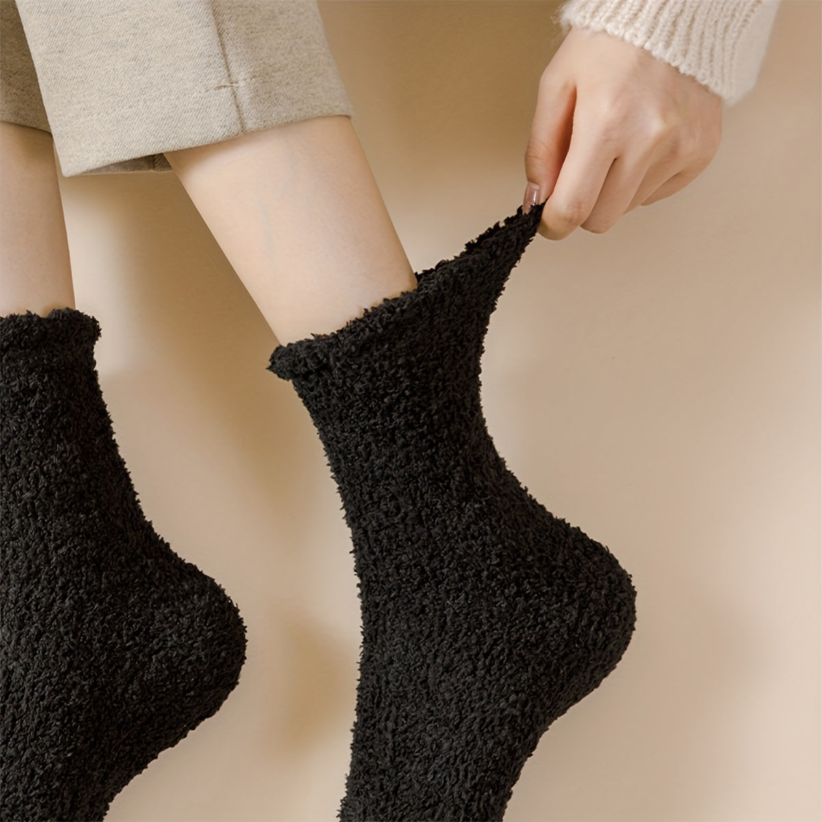 5 Pairs Fuzzy Mid Tube Socks Women's Stockings