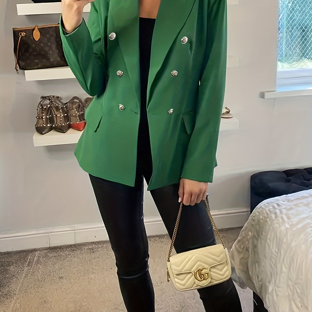  Solid Button Long Sleeve Workwear Blazer