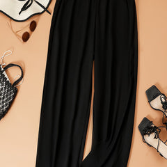  Wide Leg Trousers High Rise Elastic Button Detail