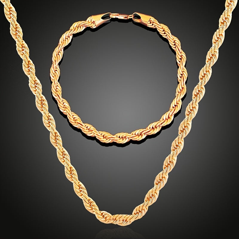 Golden Plated Silver Twist Necklace Bracelet Set