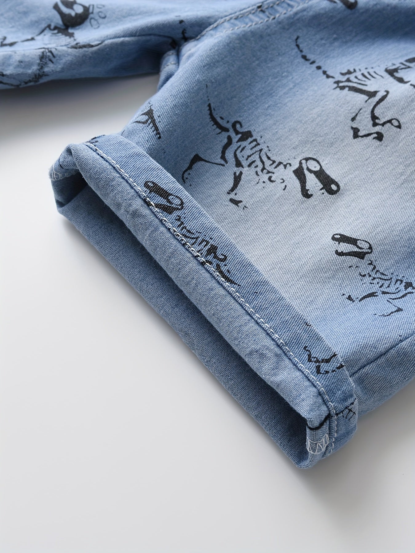 Skeleton Dinosaur Print Boys Denim Shorts