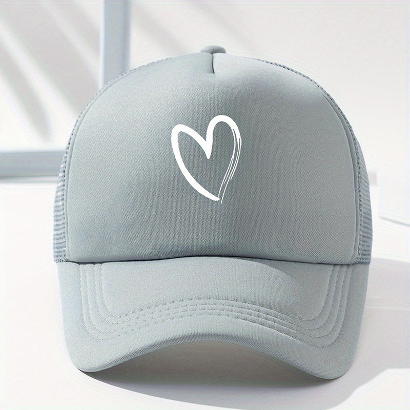 Heart Printed Trucker Hat Candy Mesh Dad Hat Baseball Cap for Women Men