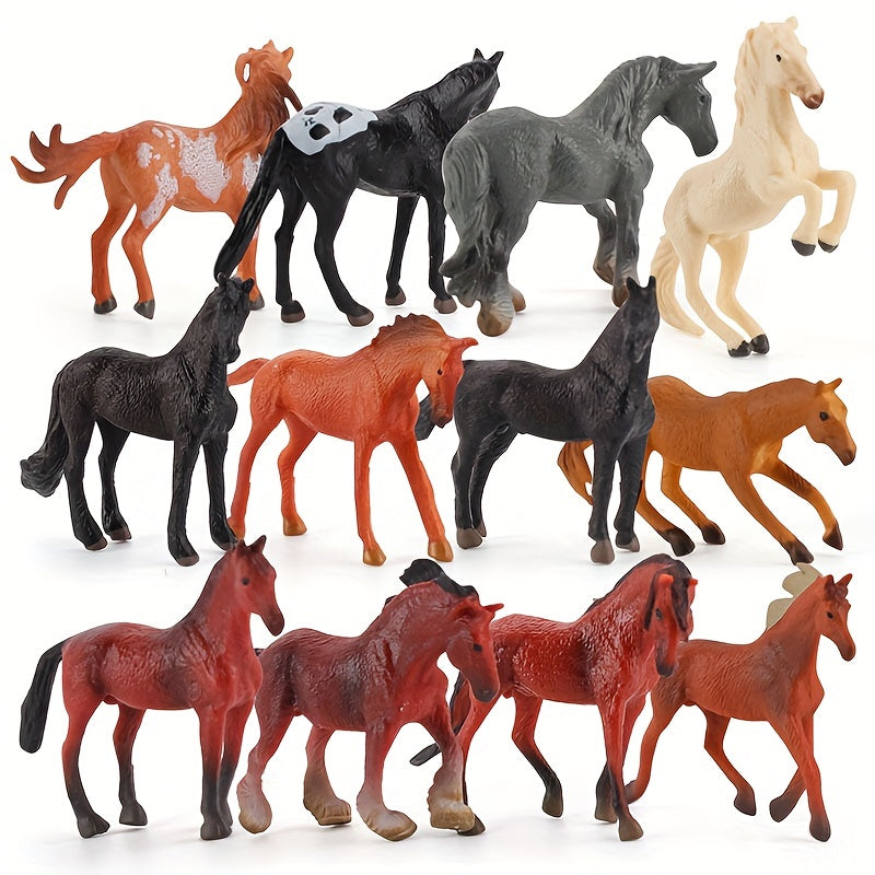 12 Horse Model Set Horse Racecourse Pasture Stallion Dark Horse