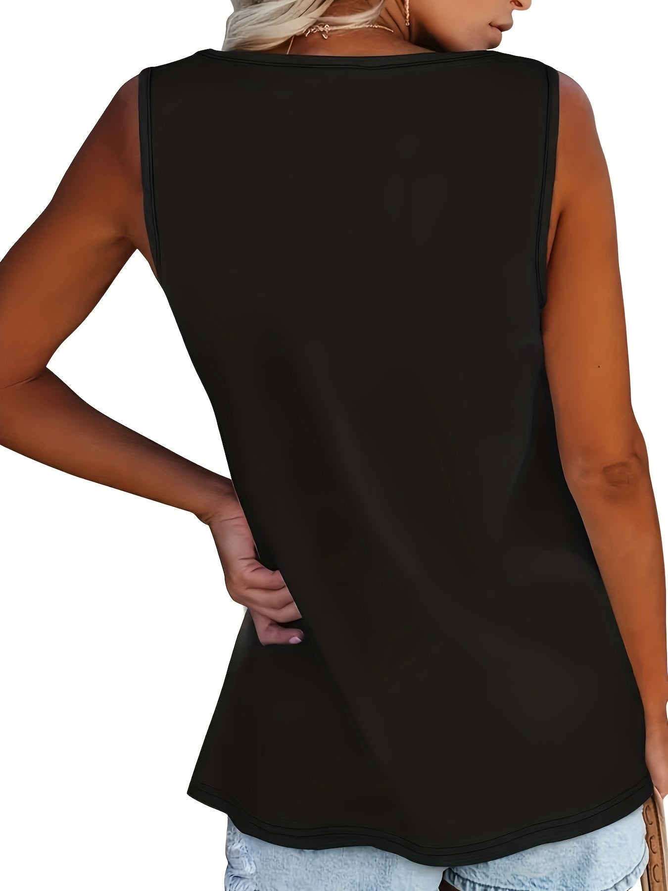  Button Decor Tank Top Round Neck