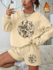  Floral Print Sweatshirt & Shorts 2 Piece Set