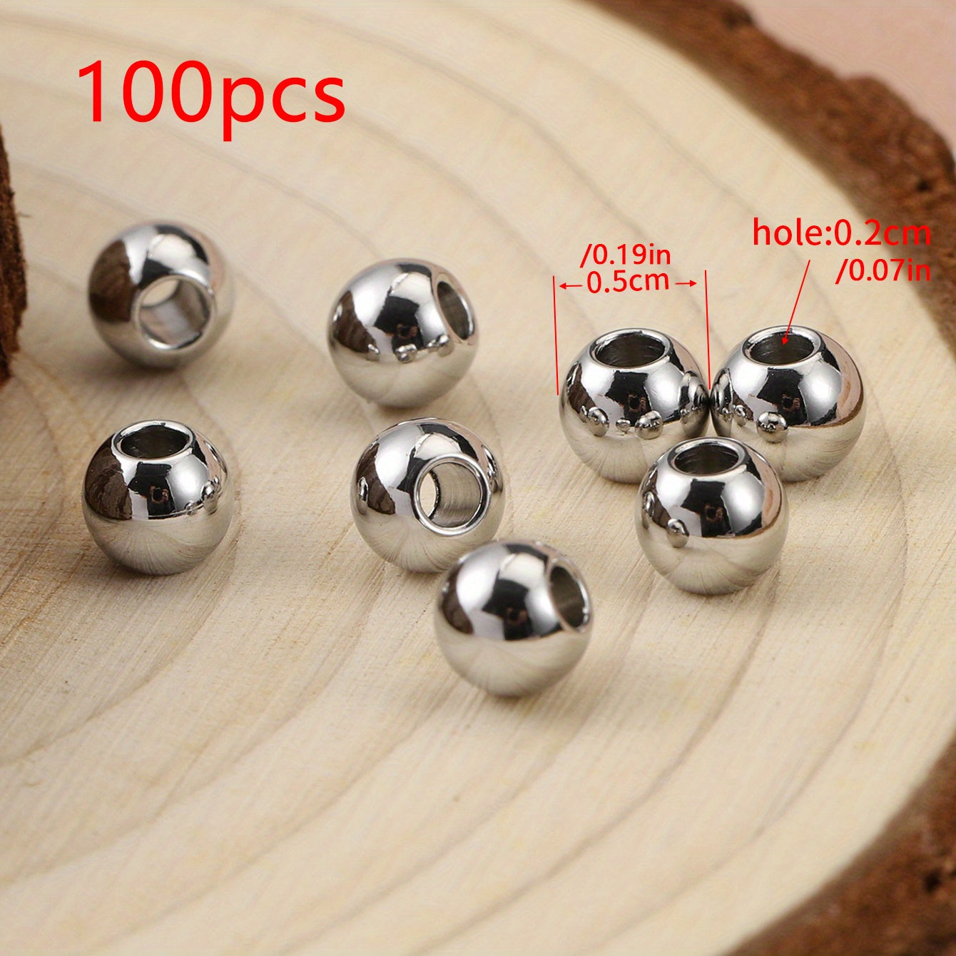 100pcs Stainless Steel Beads Big Hole Spacer Beads For Jewelry Making