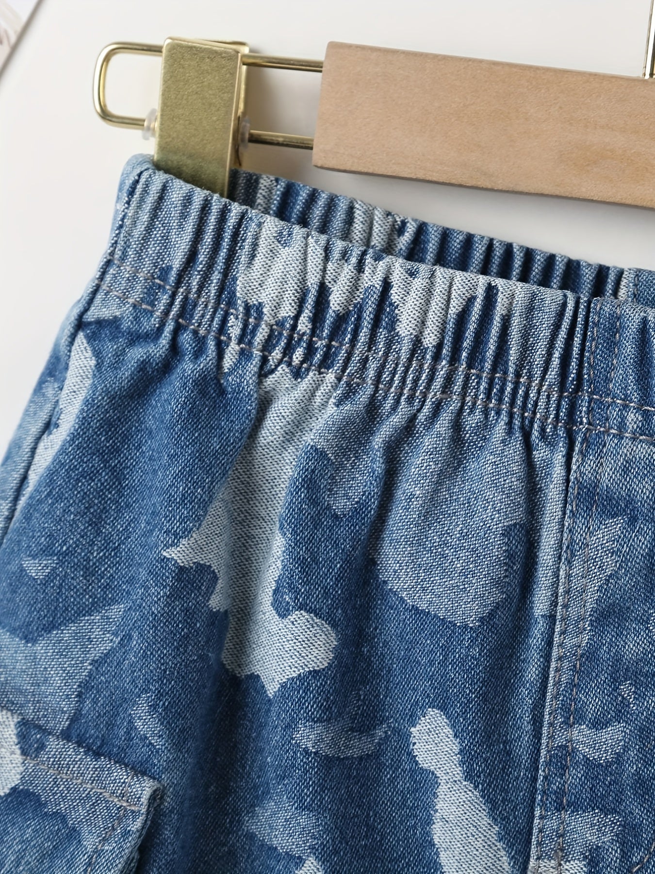 Boys Camo Denim Shorts Elastic Waist Summer Outdoor