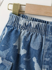 Boys Camo Denim Shorts Elastic Waist Summer Outdoor