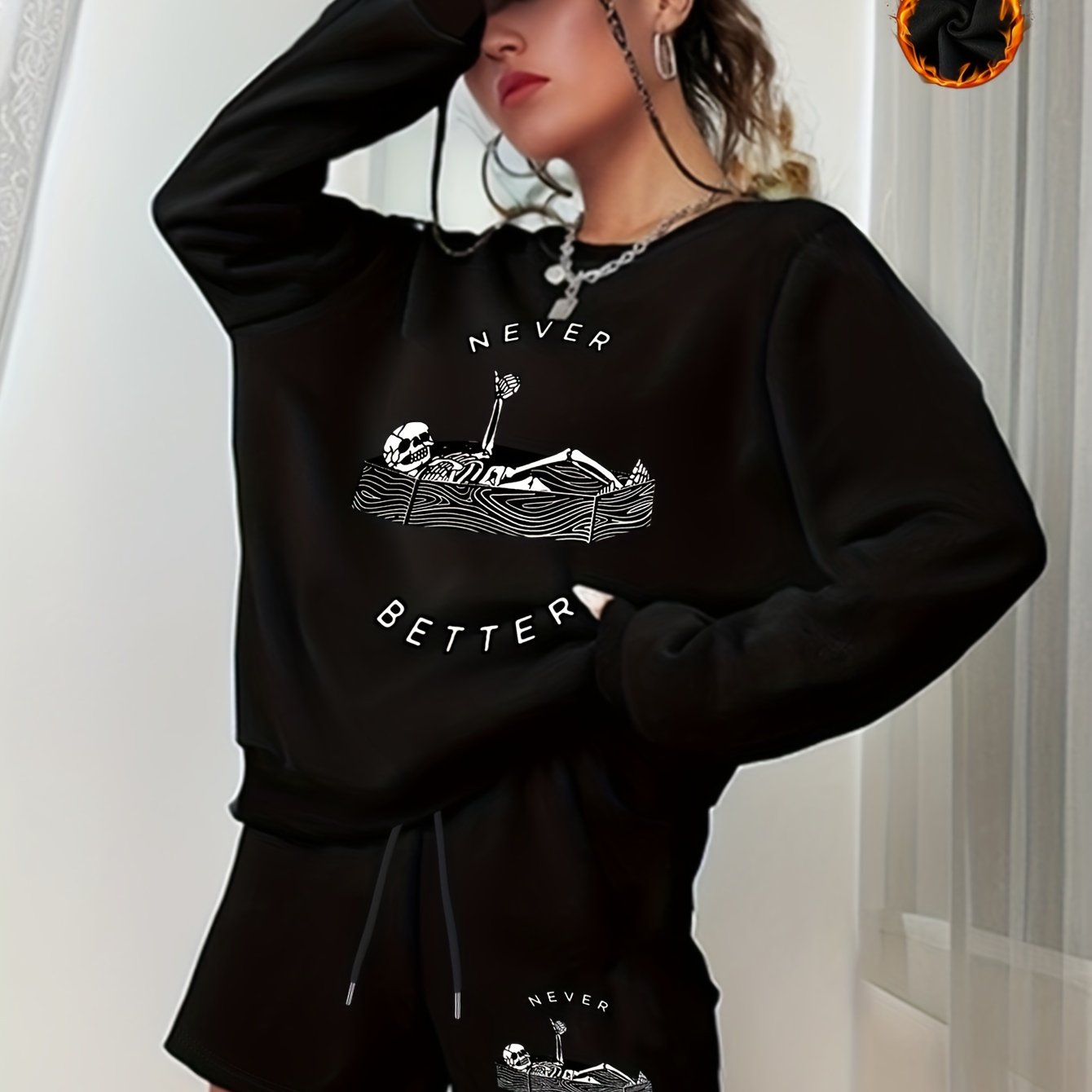  Halloween 2pcs Set Women's Plus Graphic Print Sweatshirt & Shorts