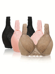 3 Pack Plus Size Lace Full Cover Bras Set Underwire Wide Straps 3pcs